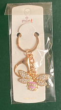 New Rhinestone Lavender Striped Bumble Bee Key Chain Handbag Charm