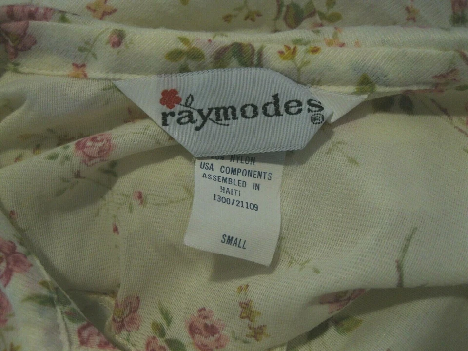 DE COLECCIÓN RAYMODES MUJER Talla Pequeña Crema/Rosas Rosas Usado en Excelente Condición! Camisón largo con ribete de encaje L/S Foto 3 de 4