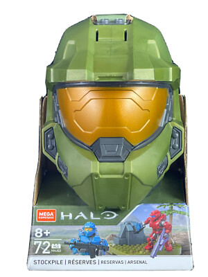 Mega Construx HALO Stockpile Master Chief Green Helmet Set 72 Pcs.