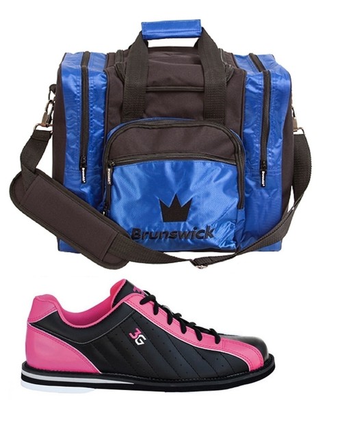 Womens 3G KICKS Bowling Shoes Black/Pink Sizes 6 11 & Blue 1 Ball Bag