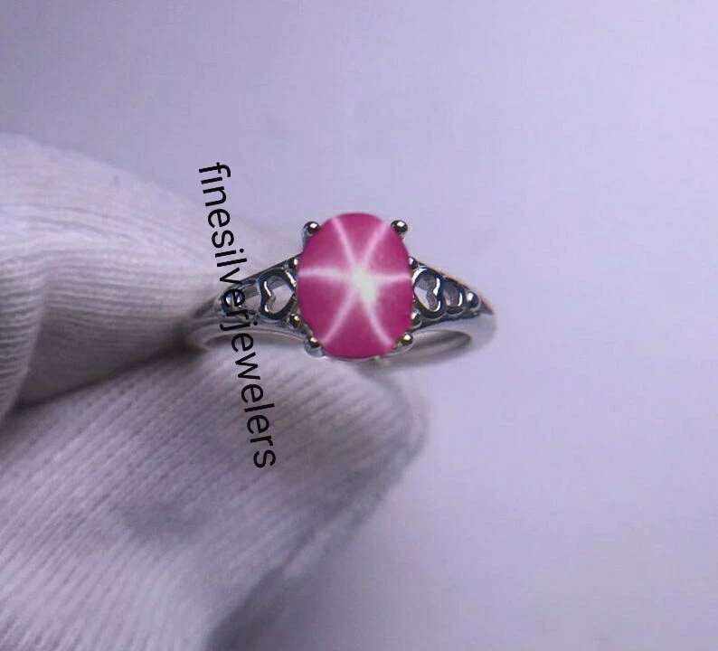 Anel estrela rubi 6 raios em prata esterlina 925 anel estrela rosa Lindy - Imagem 2 de 2