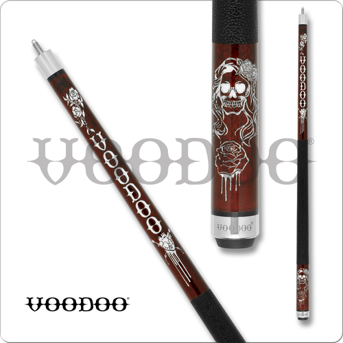 Voodoo VOD41 Lady Rose Burgundy Stained Maple w/Skull Lady Pool/Billiards Cue - 第 1/4 張圖片