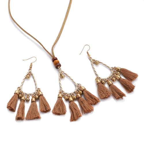 3 Pcs Bohemian Ethnic Long Fringe Tassel Earring Necklace Women Jewelry Set Gift - Picture 29 of 36
