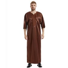 Satin Saudi Men Thobe Arab Robe Dishdash Muslim Dress Abaya Kaftan Jubba Islamic