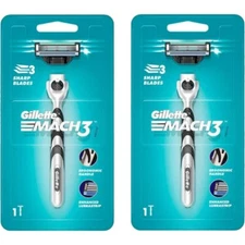 2 Pack Gillette Mach 3 Razor Handle + Mach3 Refill Cartridge