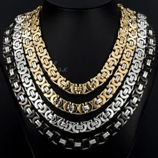 18-36" MENS Stainless Steel 11mm Gold Plated Flat Byzantine Link Chain Necklace