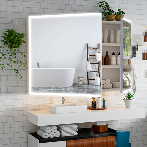 Armadietto Medicina LED Bagno Specchio Armadietto con Antiappannamento Touch 3 Colori Luci - Foto 7 di 10