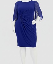 Connected Apparel Women's Blue Chiffon-Sleeve Sheath Dress Plus Size 24W