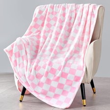Pink Checkered Blanket, Ultra Soft Fleece Checkered Throw Throw-50"x60" 01 Pink