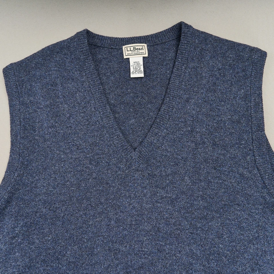 Vintage LL Bean Sweater Vest Mens L Blue Heather Lambswool V-Neck - Image 2 of 4