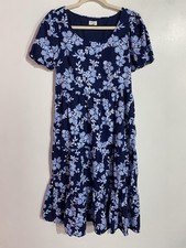 J Crew Dress 8 Blue Floral Modest Prairie Pockets Tiered Midi Feminine Tropical