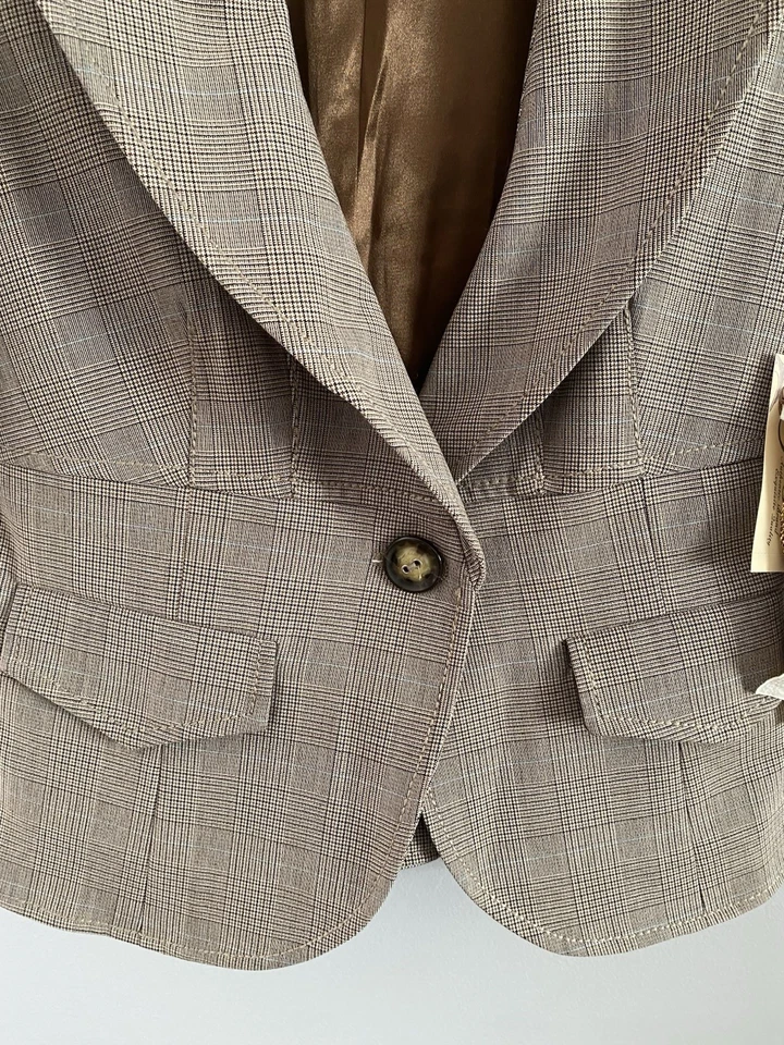 GUESS Y2K Vintage Plaid Fitted Blazer Short Sleeves Women's Size XS NWT - Image 3 of 4