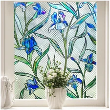 Window Privacy Film: Stained Glass Window Film Decorative 3D Violets Faux Sta...