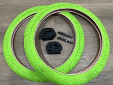 20 Pair Of Bmx Bicycle Slick Lime Green Street Tires Tubes Levers 20x1.95