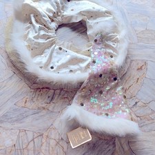 2 Pc Set Victorias Secret Santa Baby SEQUIN Gisele Satin Tulle Skirt Fur Hat