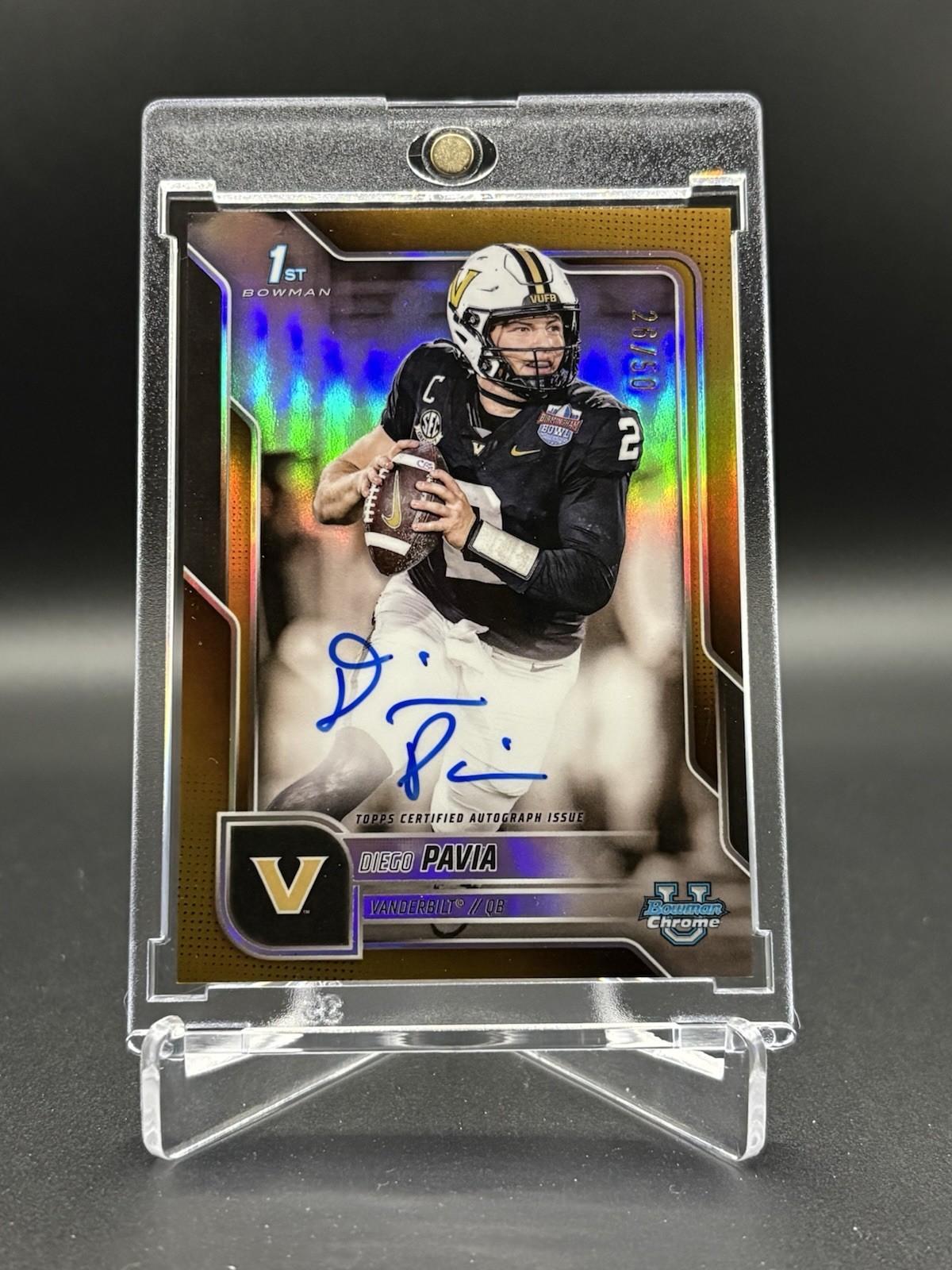 2025 Bowman University Chrome Diego Pavia 1st True GOLD Auto #26/50 Vanderbilt