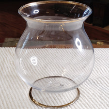 Clear Glass Hurricane Candle Holder Gold Rim/Base Ring Round Freestanding