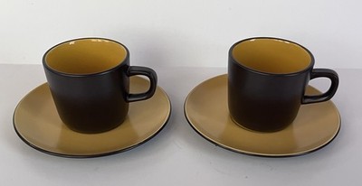 Vintage MIKASA TERRA STONE CURRY YELLOW Espresso 7126 Cup & Saucer Set READ
