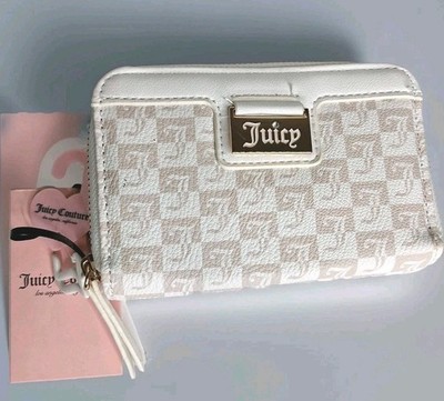 Juicy Couture Wallet Miss Juicy Cute Double Zip Around Medium Cream Logo NWT