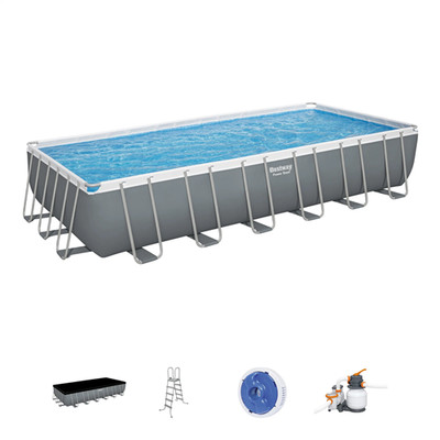 Bestway Power Steel Rectangular Above Ground Swimming Pool Set Size 18'x9'x48''
