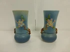 2- Roseville Pottery Vintage Apple Blossom 1950's Green Vase 381-6 MCM