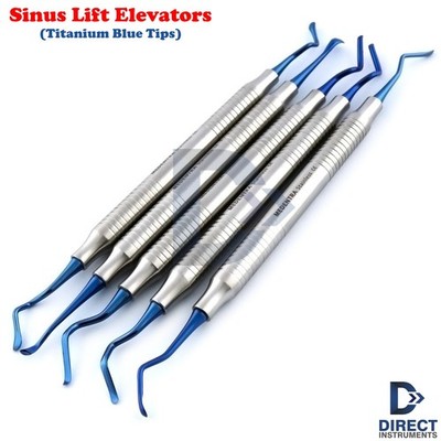 Dental Sinus Lift Elevators Set of 5 Titanium-Blue Tips Hollow-Handle Surgical