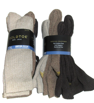 Gold Toe Mens 4 Pack Arch Crew Socks Brown 10-13