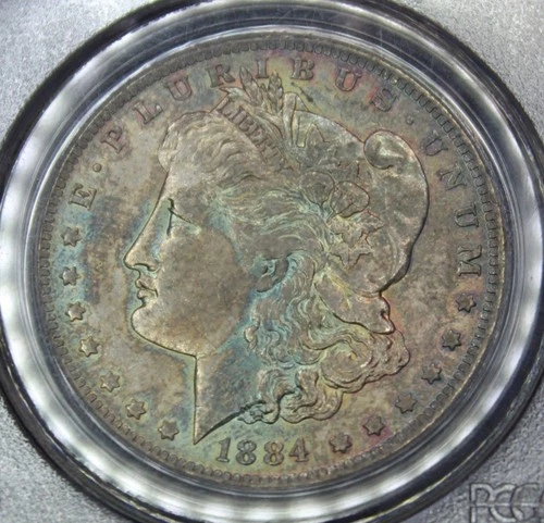 1884 O PCGS Graded MS63 Morgan Silver Dollar Rainbow Color Toning Toned Coin
