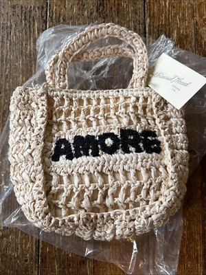 Universal Thread Amore Off-White Crocheted Raffia Top Handle Embroidered Bag