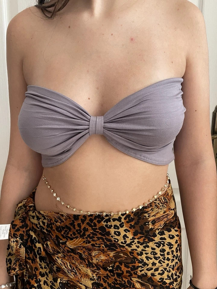 Palme bustier bandeau gris uni M/L viscose/élasthanne dos smocké réf 31013 - Photo 1/4