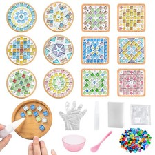 12 Sets DIY Glass Mosaic Tiles for Crafts Mixed Color Mosaic Kits with Wooden...