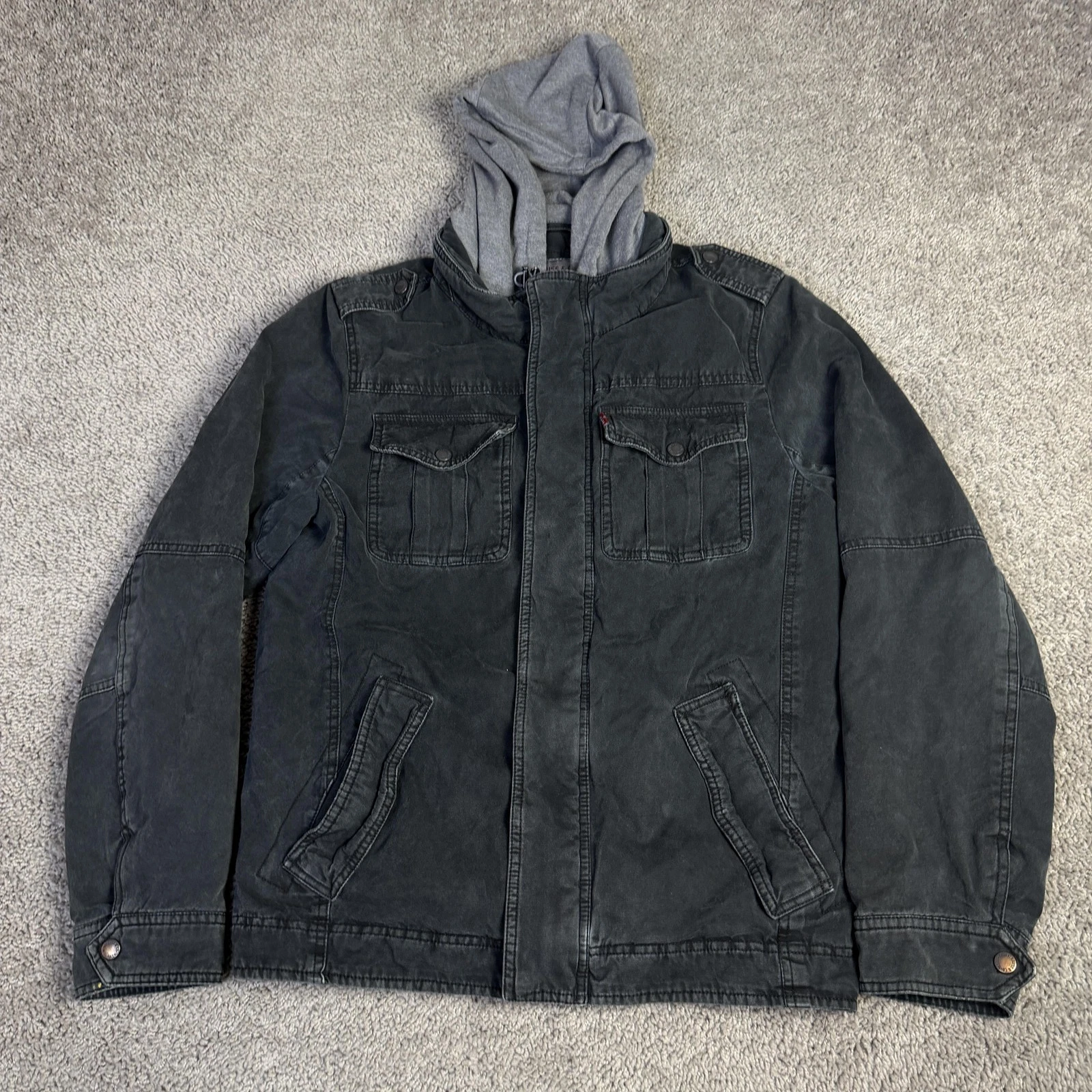 Levi's Jacket Mens S Black Military Hooded Quilted Lined 3-in-1 Insulated Coat