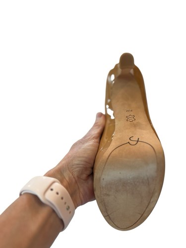 JOAN & DAVID FLIPP Patent Leather Pump Shoes 7.5M Beige Platform Real Leather - Picture 10 of 17