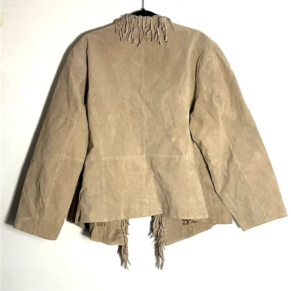 Vintage 90s Tan Fringe Suede Jacket Plus Size 3X - Image 3 of 4