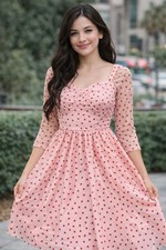Vintage 50s style Pink Pinup Women s Embroidered Libby Swing Dress M 6-8