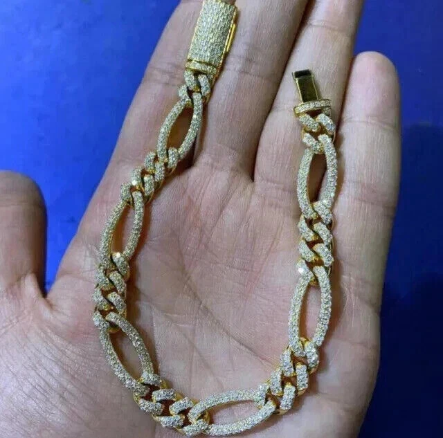Brazalete de tenis para hombre de moissanita blanca de corte redondo de 9 quilates enchapado en oro amarillo de 14 quilates Foto 3 de 3