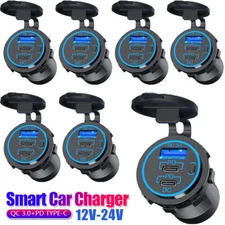 LOT 12-24V Fast Car Charger QC3.0 & PD 3 Port Outlet Socket for Boat RV Marine