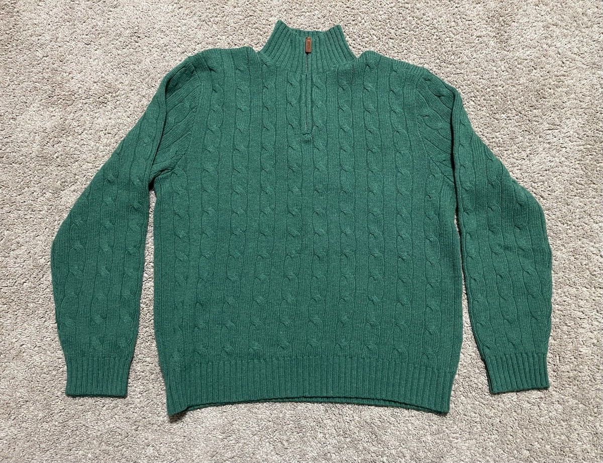 Polo Ralph Lauren Sweater Mens Large Green Lambswool Cable Knit /4 
