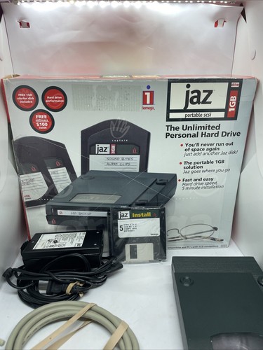Iomega Jaz 1 GB SCSI External Hard Drive V1000S W/ Adapter, Cable, Disk, Box - Afbeelding 5 van 9