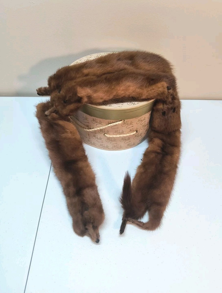 Vintage Mink Stole 4 Pelt Fur 1950' Rare Mouth Clip Box Included