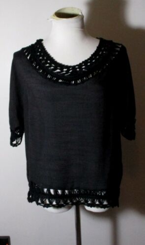 Women's NOBLE Black Short Sleeve Lace Trim Top Size S/NO