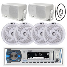 Pyle Marine USB Bluetooth Boat Radio, 4x 4" Speakers, Antenna, 2x 3.5" Speakers