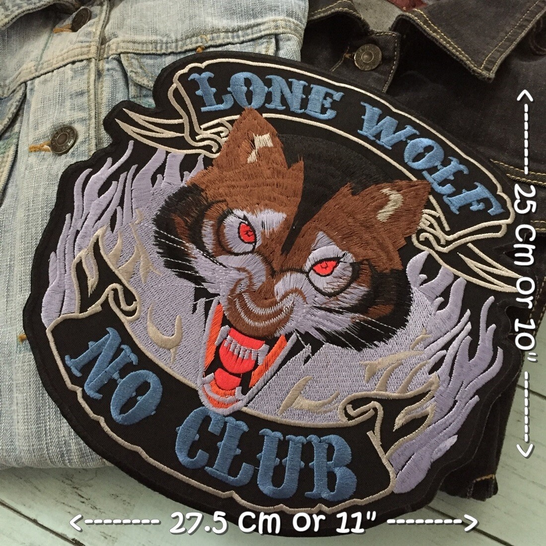 Lone Wolf No Club Biker Motorcycle Iron on Embroidered Large Size