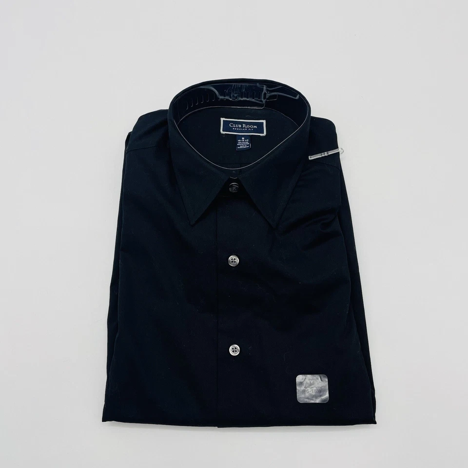 Club Room Mens Size Medium 15-15.5 Regular Fit Solid Dress Shirt in Black $50 - Image 3 of 4