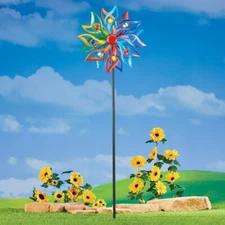 4 Ft Tall Colorful Rainbow Leaf Design w/ Gems Garden Wind Spinner Stake