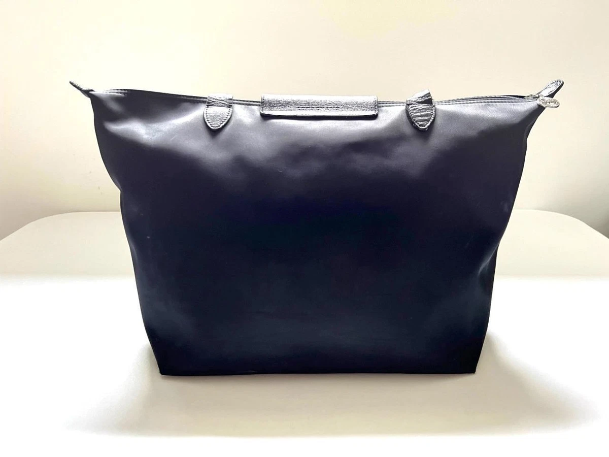 LONGCHAMP Black Nylon Foldable Large Tote Bag Black Leather Handle
