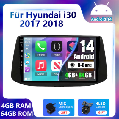Für Hyundai i30 2017 2018 Android 14 Autoradio CarPlay Navi DSP RDS WIFI 4G+64GB