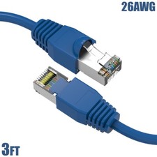 3FT Cat6A RJ45 Network LAN Ethernet SSTP Shielded Patch Cable 26AWG Copper Blue
