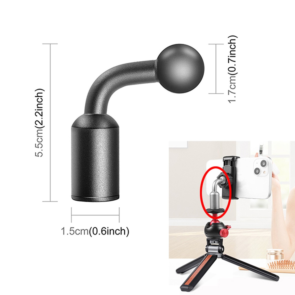 For Phone Universal 17mm Ball Head 1/4 Screw Hole Aluminum Holder