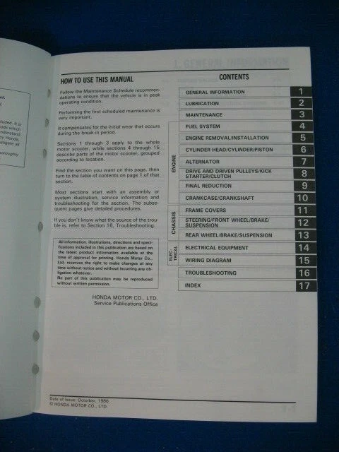 Honda 1988 - 2001 SA50 SA50P ELITE 50 LX S Manual de servicio de fábrica original A573 Foto 2 de 4